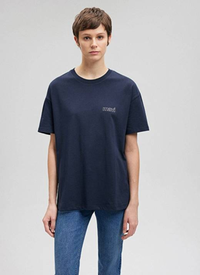 Resim Mavi Kısa Kollu Kadın T-Shirt M1611309-70490