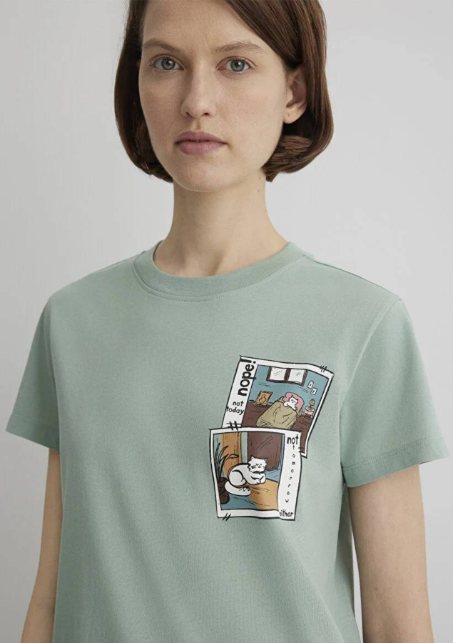 Resim Mavi Semi Slim Kadın  T-shirt M1613200-71787