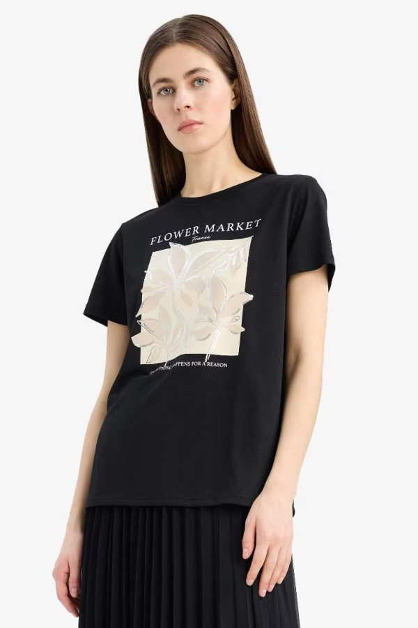 Resim Defacto Kadın Kısa Kol T-shirt E5144AX/BK81