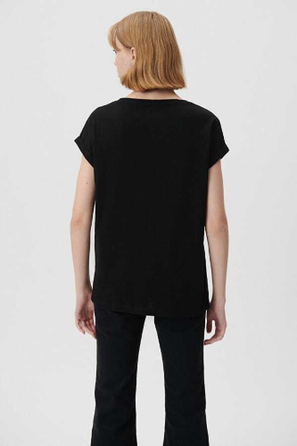 Resim Mavi V Yaka Basıc Kadın T-Shirt M1600961-900