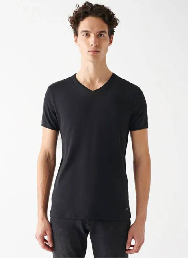 Resim Mavi V Yaka Erkek T-Shirt M063748-900