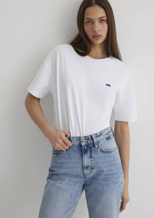 Resim Mavi Kısa Kollu Kadın T-shirt M1612188-620