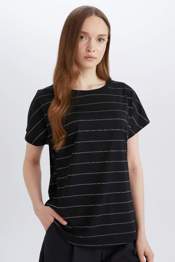 Resim Defacto Kadın Kısa Kol T-shirt E6075AX/BK81