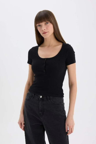 Resim Defacto Kadın Kısa Kol T-shirt E5781AX/BK81