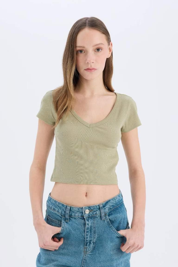 Resim Defacto Kadın Kısa Kol T-shirt E0290AXKH271