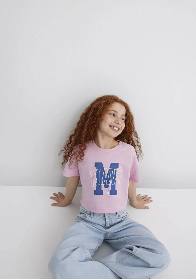 Resim Mavi M Baskılı Logo Kız Çocuk T-Shirt M7610276-86953