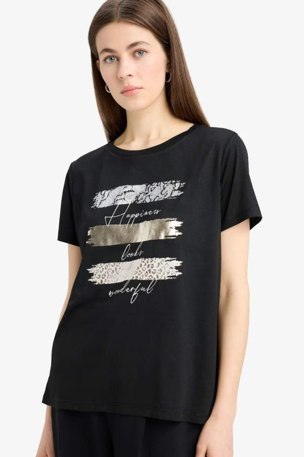 Resim Defacto Kadın Kısa Kol T-shirt E5063AX/BK81