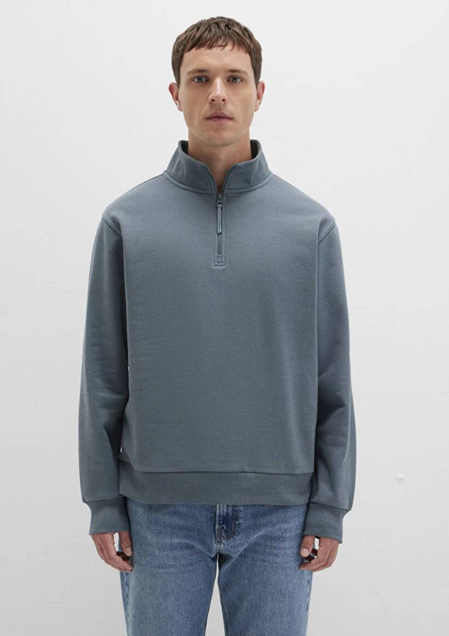 Resim Mavi Yarım Fermuarlı Erkek Sweat M0S10278-80889