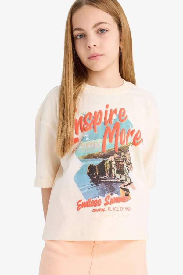 Resim Defacto Kız Çocuk Kısa Kol T-shirt E4406A8ER233