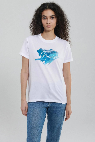 Resim Mavi Mavı Baskılı Kadın T-Shirt M1612240-620
