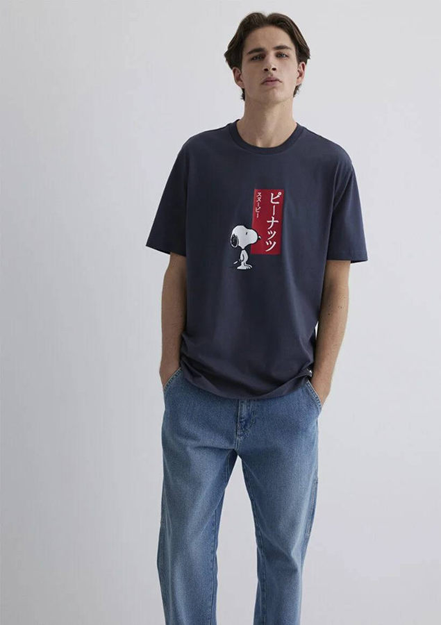 Resim Mavi Loose Erkek  T-shirt M0612660-70726