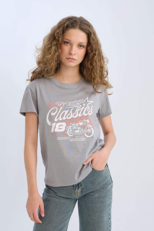 Resim Defacto Kadın Kısa Kol T-shirt D9601AX/GR454