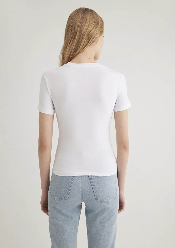 Resim Mavi Yuvarlak Yaka Basıc Kadın T-Shirt M1600963-620