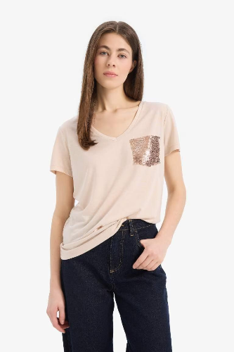 Resim Defacto Kadın Kısa Kol T-shirt U3769AZBG107