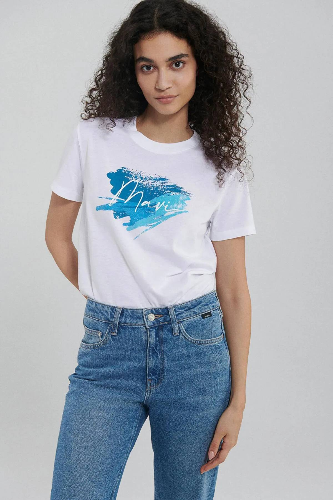 Resim Mavi Mavı Baskılı Kadın T-Shirt M1612240-620
