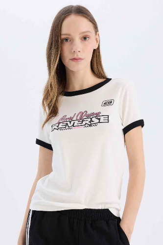 Resim Defacto Kadın Kısa Kol T-shirt E4378AX/WT32