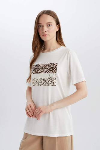 Resim Defacto Kadın Kısa Kol T-shirt D8925AXER138
