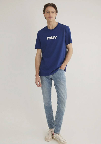 Resim Mavi Miav Baskılı Tişört Koyu Saks Mavi Erkek T-Shirt M067153-70722