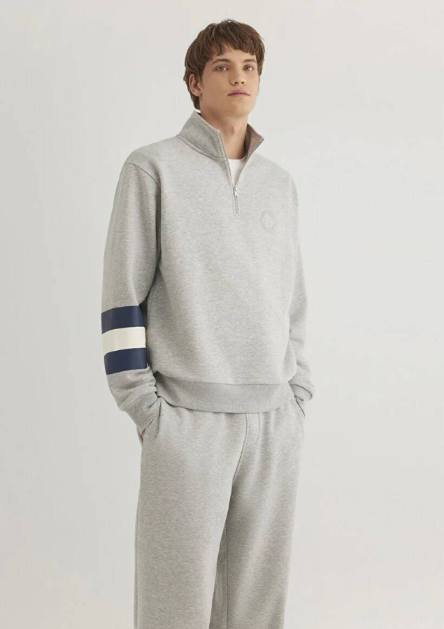 Resim Mavi M Baskılı Half Zıp Erkek Sweat M0S10307-80196