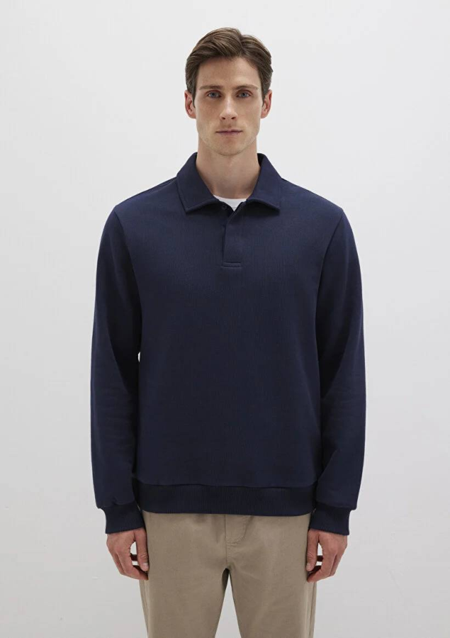 Resim Mavi Yarım Düğmeli Erkek Sweat M0S10420-82318