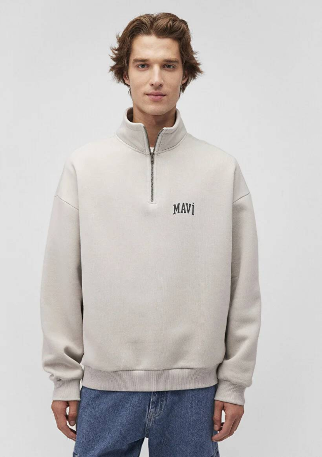 Resim Mavi Yarım Fermuarlı Erkek Sweat M0S10208-70074