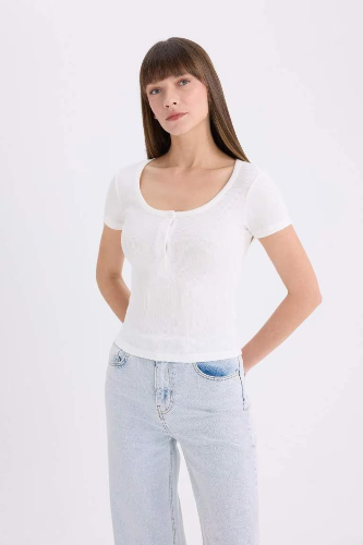 Resim Defacto Kadın Kısa Kol T-shirt E5781AX/ER105