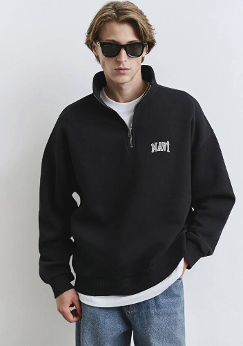 Resim Mavi Yarım Fermuarlı Erkek Sweat M0S10208-900