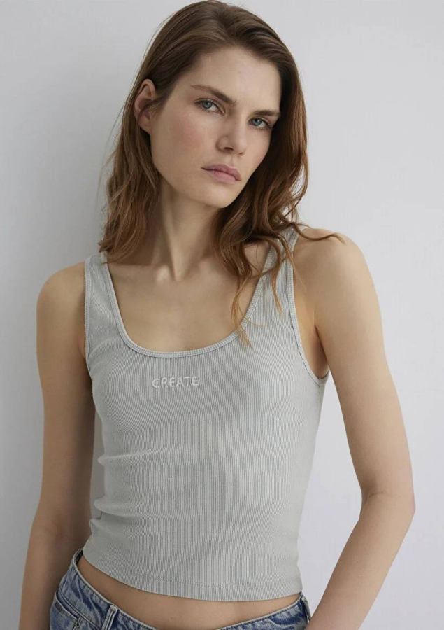 Resim Mavi Askılı Penye Kadın T-shirt M1612584-70075