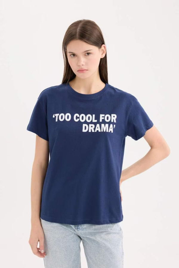Resim Defacto Kadın Kısa Kol T-shirt D9605AX/NV241