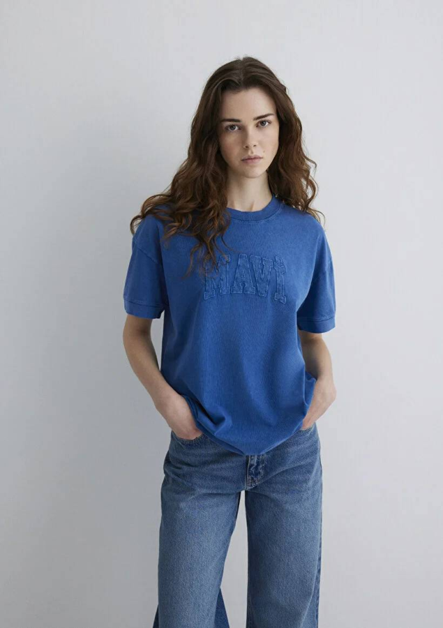 Resim Mavi Loose Kadın  T-shirt M1613224-88121